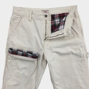 Wallace & Barnes Mens Flannel Lined Carpenter Pants Off White Cream 32x30 Canvas